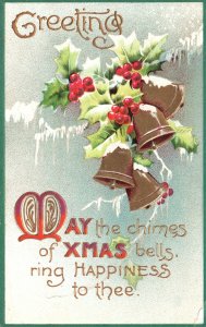 Vintage Postcard 1909 May The Chimes Of Christmas Bells Ring Happiness To Thee