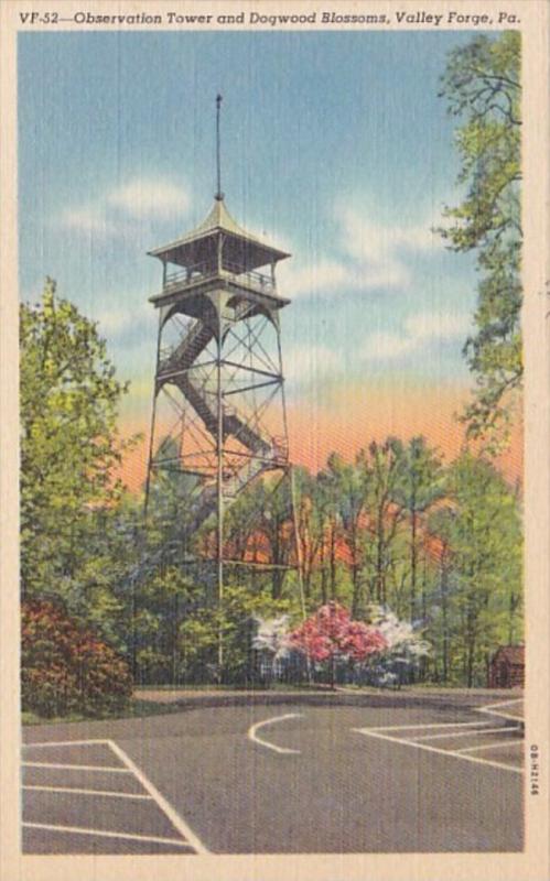 Pennsylvania Valley Forge Observation Tower and Dogwood Blossoms Curteich