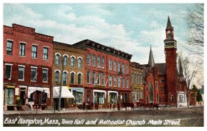 Massachusetts  East Hampton Main st. , Town Hall and Methodist Church