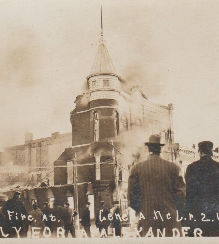 Geneva NEBRASKA RPPC 1910 FIRE Flames MAIN STREET BURNING Crowd DISASTER NE