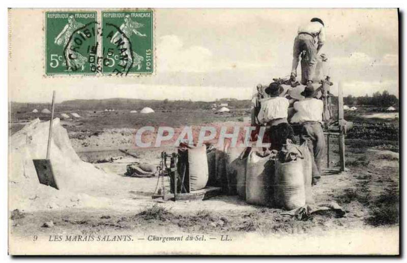 Old Postcard Marshes Salants Loading TOP salt