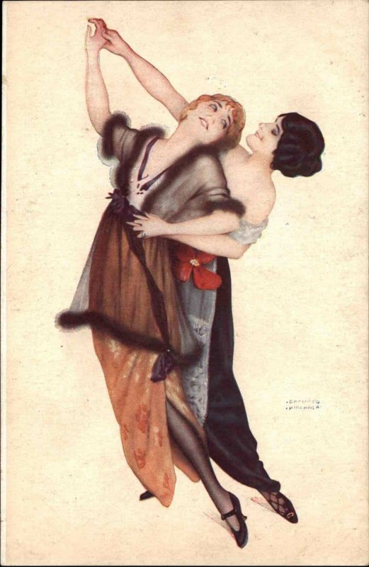 Raphael Kirchner Beautiful Sexy Women Dance Lesbian Gay c1910 Postcard