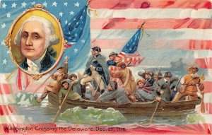 US Patriotic Washington Crossing the Delaware Boat embossed postcard B987