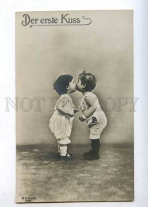 202318 First KISS of Kids CHILDREN Vintage PHOTO postcard