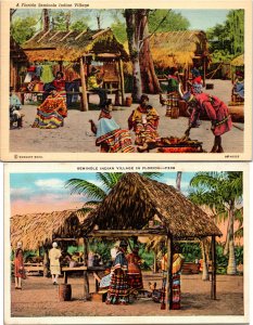 Lot of 2 Seminole Native American Indian Village Florida Postcards