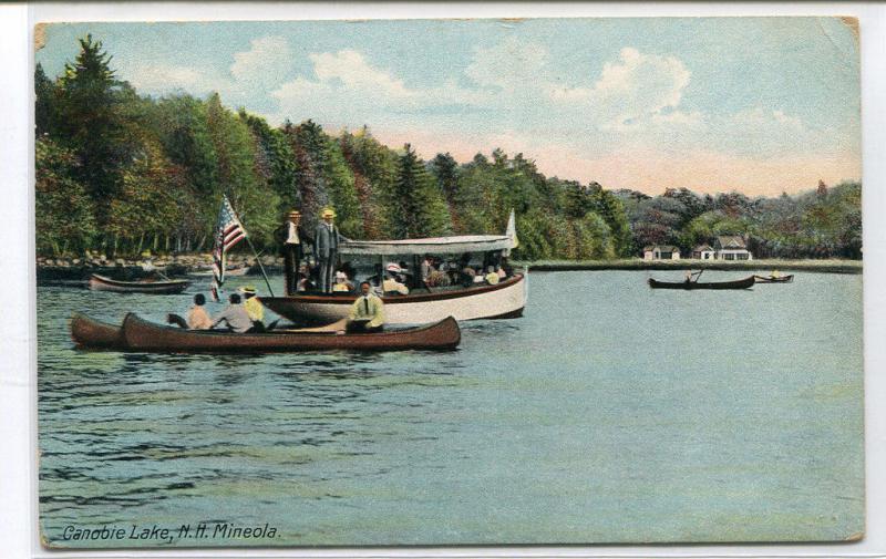 Canoeing Motor Launch Canobie Lake Mineola New Hampshire 1910s postcard