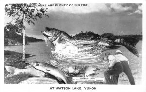 J37/ Exaggeration RPPC Postcard 40s Watson Lake Yukon Canada Fishing  155