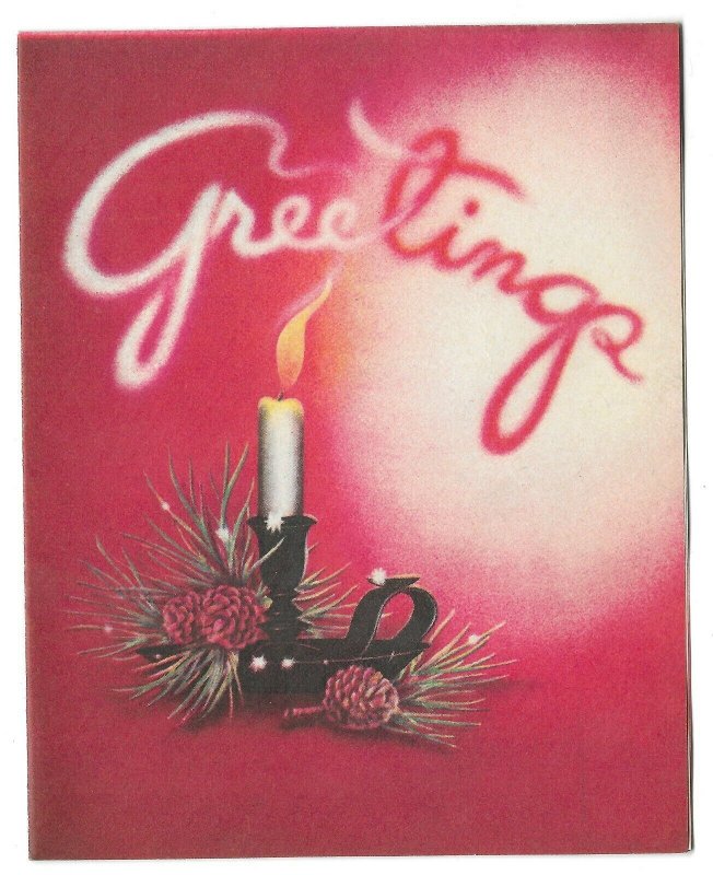 VINTAGE 1940s WWII ERA Christmas Greeting Holiday Card CANDLE & SMOKE Volland