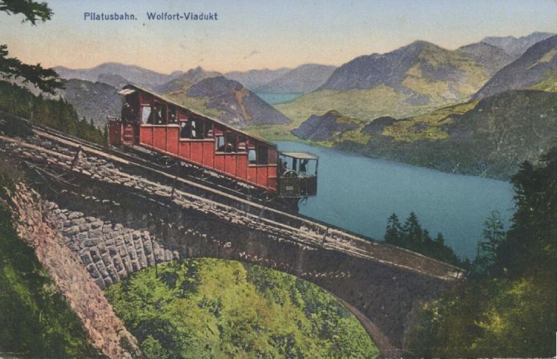 switzerland, Pilatusbahn Mountain Rack Railway, Wolfortviadukt (1910s)