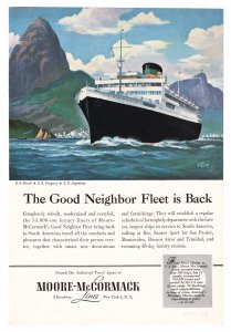 Moore-McCormack Cruise Lines - 1960's Vintage Ad - South America