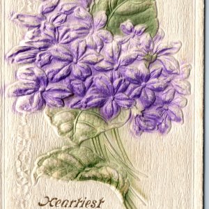 c1900s Heartiest Congratulations Thick Embossed Lilac Flowers Hazelwood Sta A209