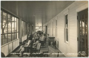 Oakwood Hotel Porch. Lake Wawasee. Syracuse, Indiana. Real photo postcard