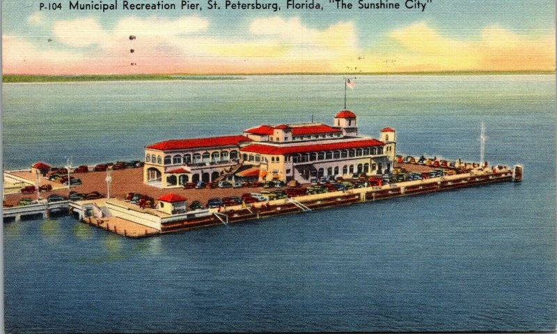 Vtg St Petersburg Florida FL Municipal Recreation Pier 1950s Linen Postcard