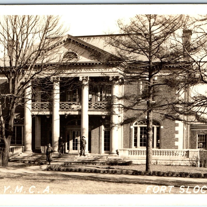 c1940s New Rochelle, Fort Slocum, NY RPPC Army YMCA WWII Soldiers Real Photo A87