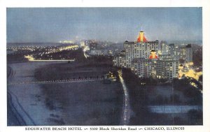 CHICAGO, Illinois IL  EDGEWATER BEACH HOTEL  Bird's Eye & NIght View  Postcard