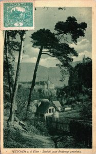 Czech Republic Děčín Schloss vom Rotberg gesehen Vintage Postcard C329