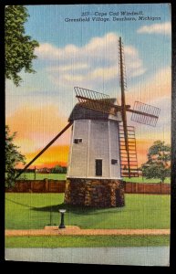 Vintage Postcard 1945 Cape Cod Windmill, Greenfield Village, Dearborn, Michigan