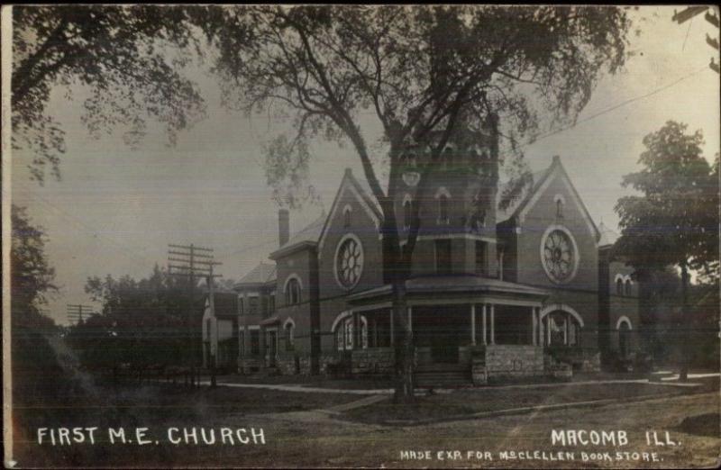 Macomb IL First ME Church c1910 Real Photo Postcard