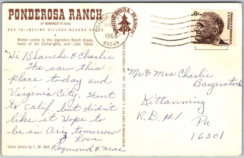 Ponderosa Ranch, Home of the Cartwrights, Bonanza TV Series, Nevada - Postcard 