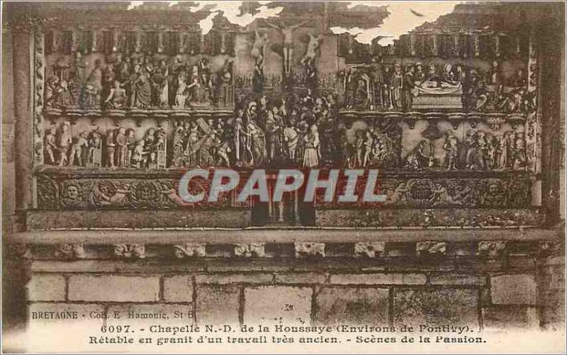 Postcard Old Chapel N D la Houssaye (Environs de Pontivy) Granite altarpiece ...