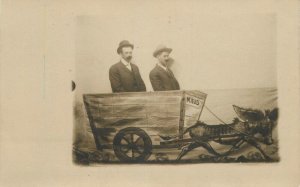 C-1910 Photo Studio Men in Animal Driven cart RPPC Photo Postcard 22-11268