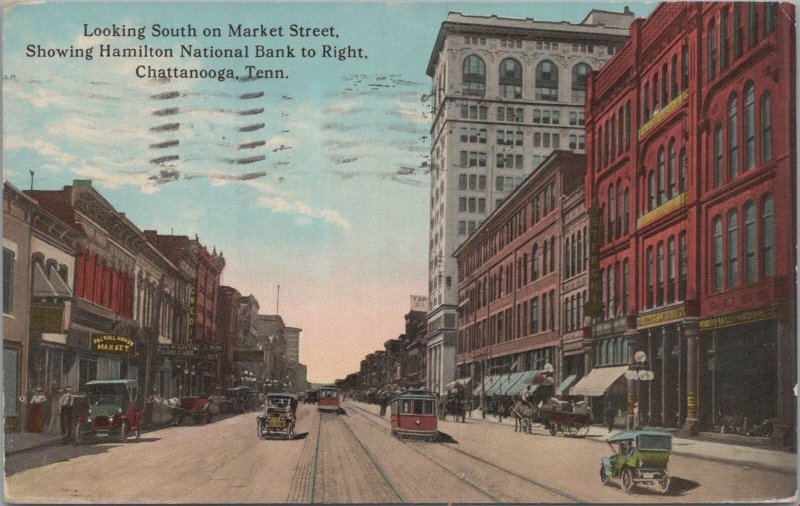 Postcard Looking South Market Street Showing Hamilton Ntl Bank Chattanooga TN