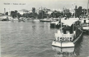 Postcard Romania Danube Delta harbour view ship