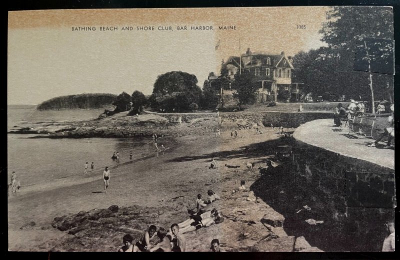 Vintage Postcard 1950's Bathing Beach & Shore Club, Bar Harbor Inn, Maine (ME)