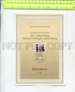 467966 Germany 1992 year first day sheet Georg Christoph Lichtenberg