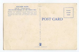 Hi-Plains Motel U.S. 24 Colby Kansas Vintage Postcard Standard View Card 