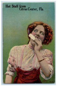 1912 Hot Stuff Citrus Center Woman Candle Florida FL Vintage Antique Postcard