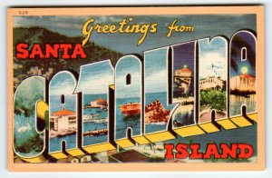 Greetings From Santa Catalina Island California Large Big Letter Linen Postcard