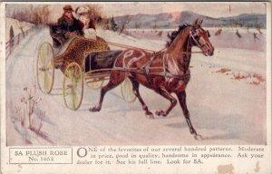 5A HORSE Blanket ADVERTISING PLUSH ROBE Carriage Ride in Snow Postcard Z5