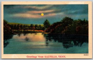 Saltillo Tennessee 1940s Greetings Postcard Moon Over Lake