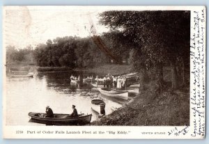Cedar Falls Iowa IA Postcard Part Cedar Falls Launch Fleet Big Eddy 1907 Vintage