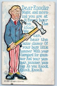 1906 Old Man With Hammer Dear Knocker Poem Rochester New York NY Postcard