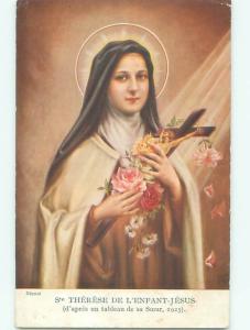 foreign 1925 Religious Postcard SAINT THERESA HOLDING JESUS CHRIST AC2650