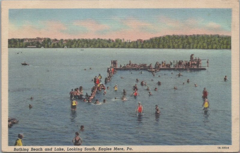 Postcard Bathing Beach and Lake Looking South Eagles Mere PA 1948