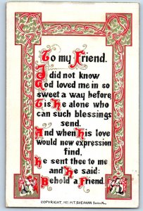 1910 Poem To My Friend MT Sheahan Sandusky Ohio OH Antique Posted Postcard
