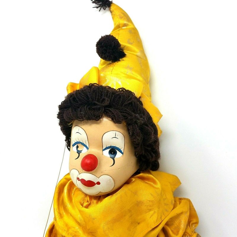 Vintage 1950's 1960's? Clown Marionette Puppet Painted Face Fabric Body