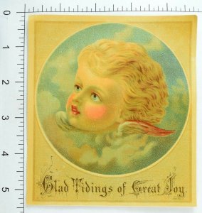 Lovely Winged Heavenly Baby Angel Head Glad Tidings Christmas Victorian Card #E 