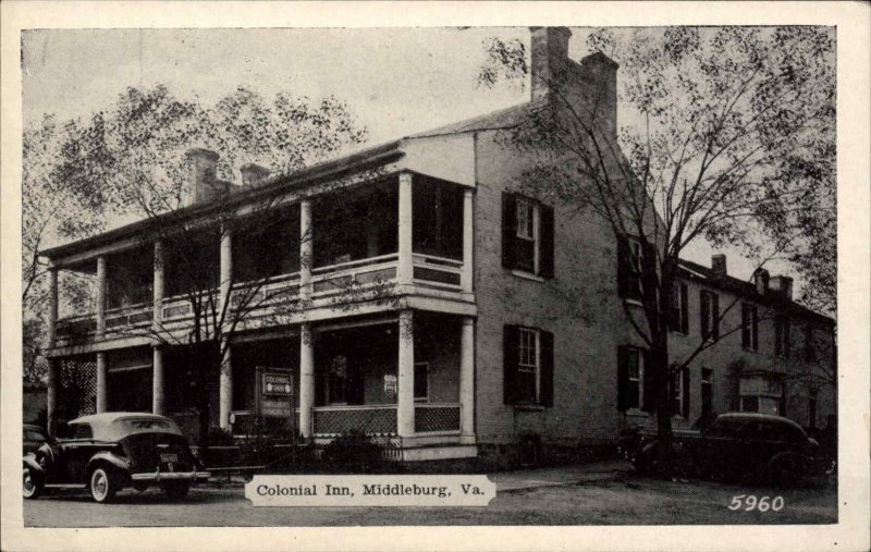 Middleburg Virginia VA Colonial Inn Classic 1940s Cars Vintage Postcard