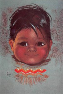 Indian Boy  LITTLE BEAVER~Ah-Mik AUDREY YOUNG OPPEL Painting  4' X 6' Postcard