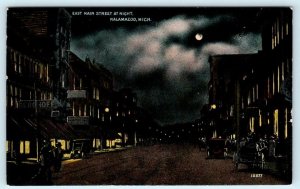 KALAMAZOO, Michigan MI ~ Night View of EAST MAIN STREET ca 1910s  Postcard