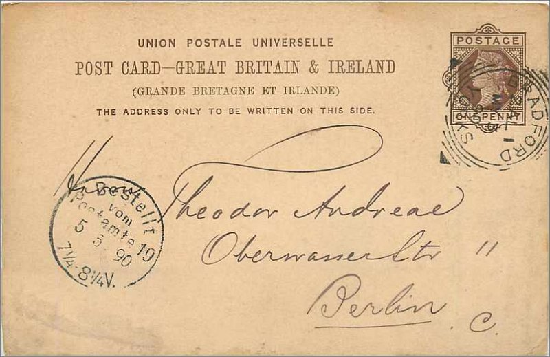 Entier Postal Stationery Postal Great Britain Great Britain 1899 Bradford to ...