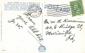 Vintage Postcard 1936 Home of Washington Mt. Vernon VA Virginia Potomac