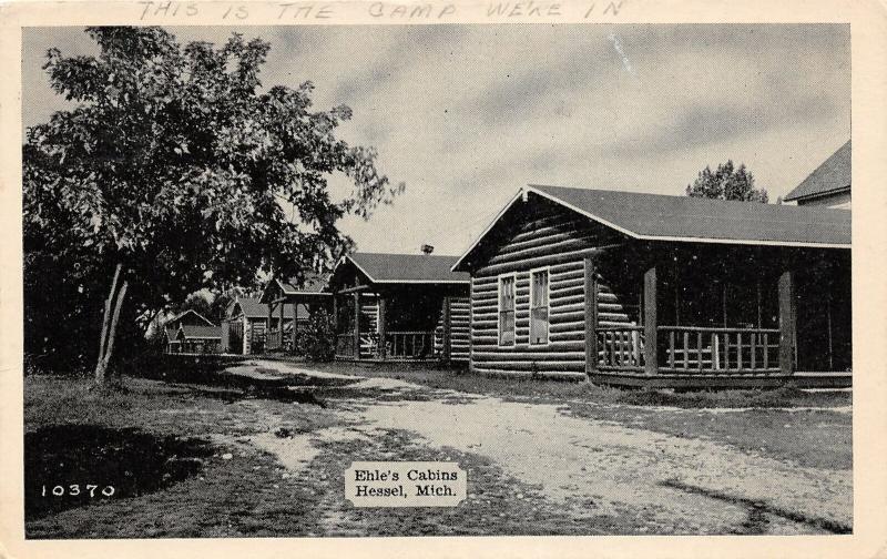 F14/ Hessel Michigan Postcard c1940s Ehle's Cabins Camp 1