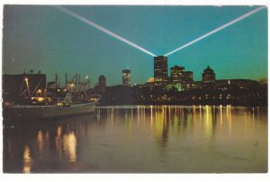 Skyline At Night As Seen From Harbour, Montreal, Quebec, Vintage Chrome Postcard