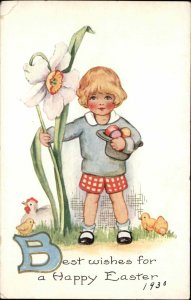 Whitney Easter Exaggeration Little Boy Giant Flower Vintage Postcard