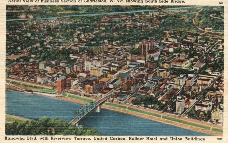 Vintage Postcard 1920's Business Section of Charleston West Virginia South Side